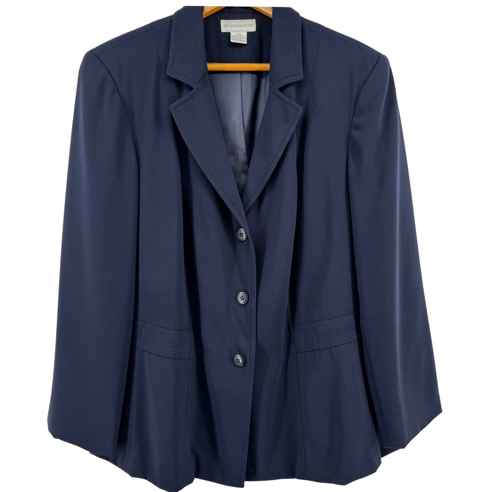 Worthington Navy Blue Three Button Blazer Jacket Plus Size 18W Professional